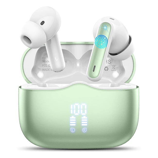 Wireless Earbuds Bluetooth 53 HiFi Stereo Deep Bass ENC Noise Cancelling Mic 40H Playtime Dual LED Display IP7 Waterproof Green