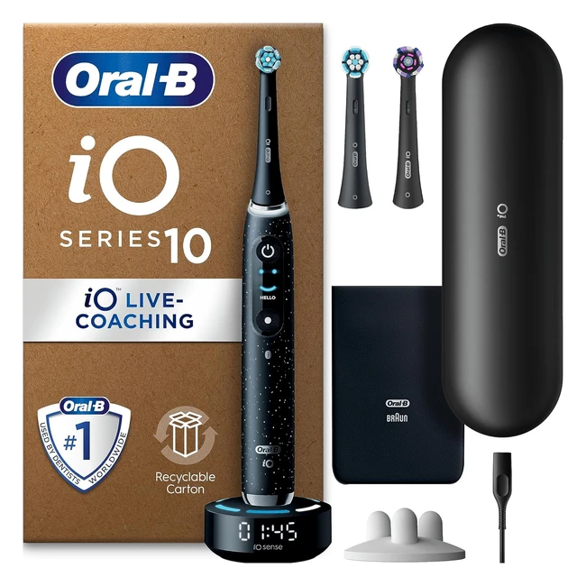 Oral B IO10 Electric Toothbrush Adults 1 Handle 3 Toothbrush Heads Charging Travel Case 7 Modes Cosmic Black