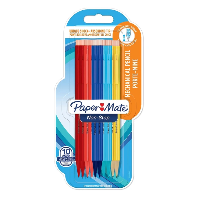 Paper Mate Nonstop Mechanical Pencil 07mm HB2 Assorted Barrel Colors 10 Count
