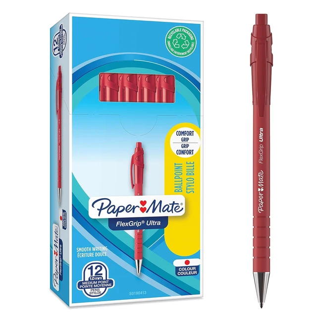 Paper Mate FlexGrip Ultra Retractable Ballpoint Pens - Medium Point 1.0mm - Red - 12 Count