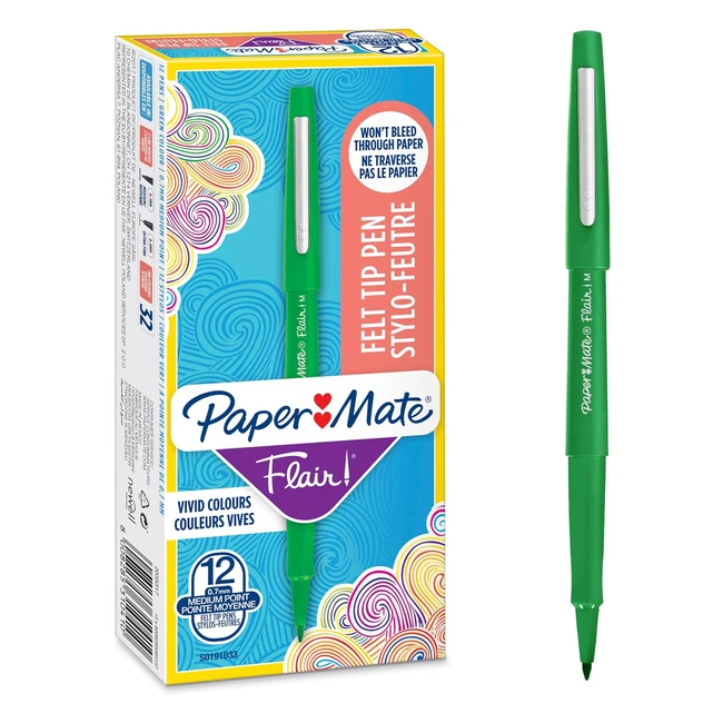 Paper Mate Flair Felt Tip Pens Green Medium Point 07mm - 12 Count