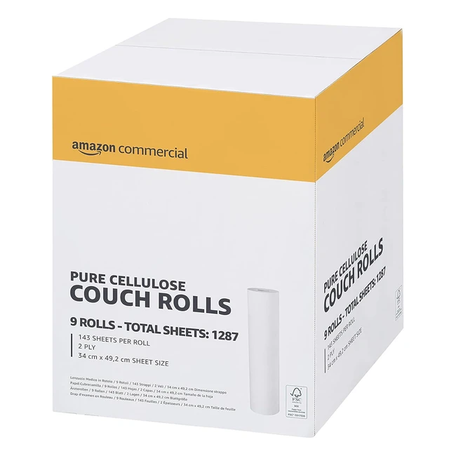 AmazonCommercial 2Ply Premium Paper Hygiene Couch Rolls - 9 Rolls 50m 143 Shee