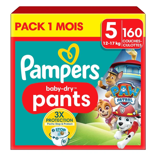 Pampers Baby-Dry Pants Taille 5 - 160 Couches-Culottes 12-17kg - Maintien 360 et Poche Stop & Protect - Edition Limitée Pat'Patrouille