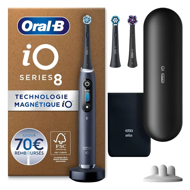 OralB IO Series 8 Plus Edition Brosse à Dents Électrique - 3 Brosses à Dents Aimantées - 6 Modes de Nettoyage - Emballage Recyclable Noir