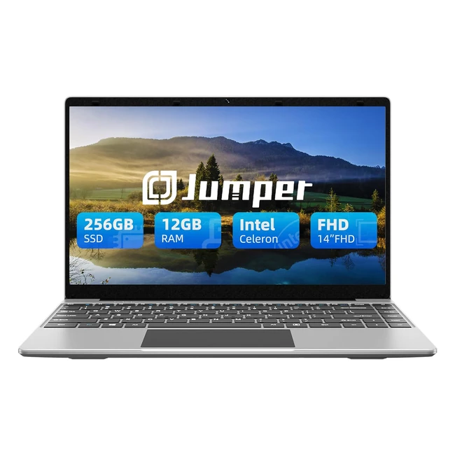 Jumper Laptop 1080p IPS FHD Display 14 Inch 12GB LPDDR4 256GB SSD Quadcore Celeron J4105 USB 3.0