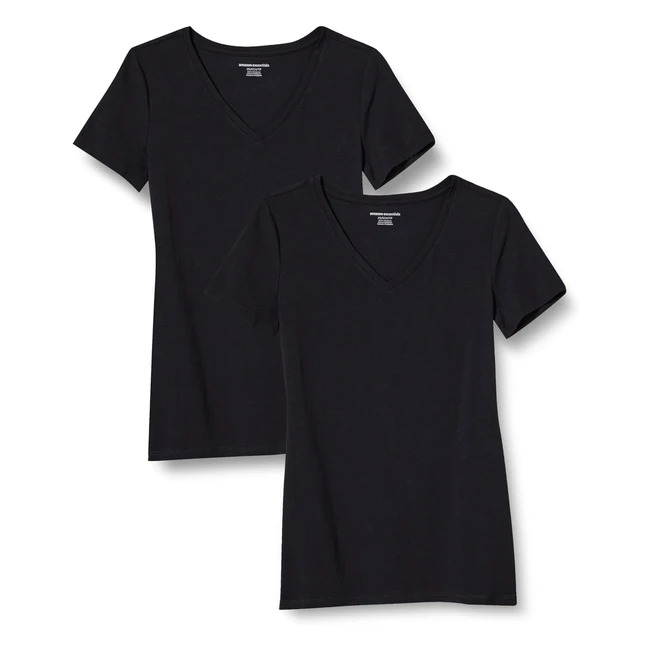 Amazon Essentials Women's Classic-Fit V-Neck T-Shirt Pack of 2 Black XS - Comfort & Style Guaranteed