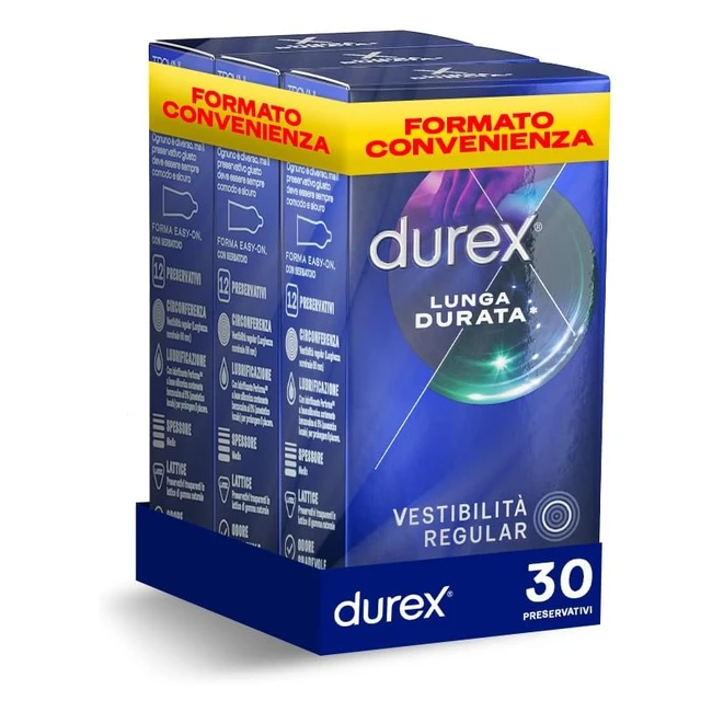 Durex Preservativi Lunga Durata - Formato Convenienza 30 Profilattici - Ritardanti per Lui