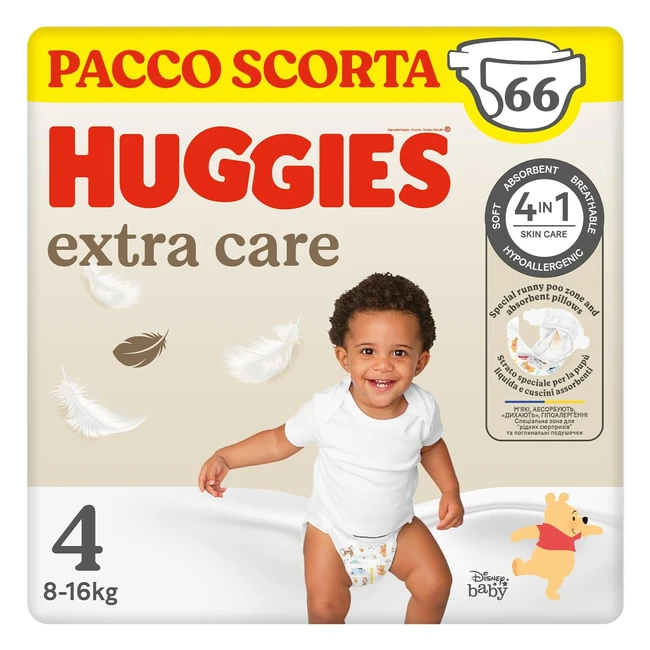 Huggies Pannolini Extra Care Taglia 4 - Ultra Assorbenza - Confezione da 66