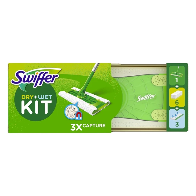 Swiffer Catturapolvere e Lavapavimenti - Kit Starter 1 Scopa  6 Panni Microfibr