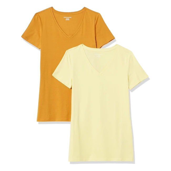 Amazon Essentials Damen T-Shirt 2erpack XL Hellgelb Goldgelb V-Ausschnitt Klassi