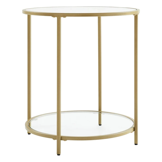 VASAGLE Round Side Table Small Coffee Table 2-Tier Tempered Glass End Table with