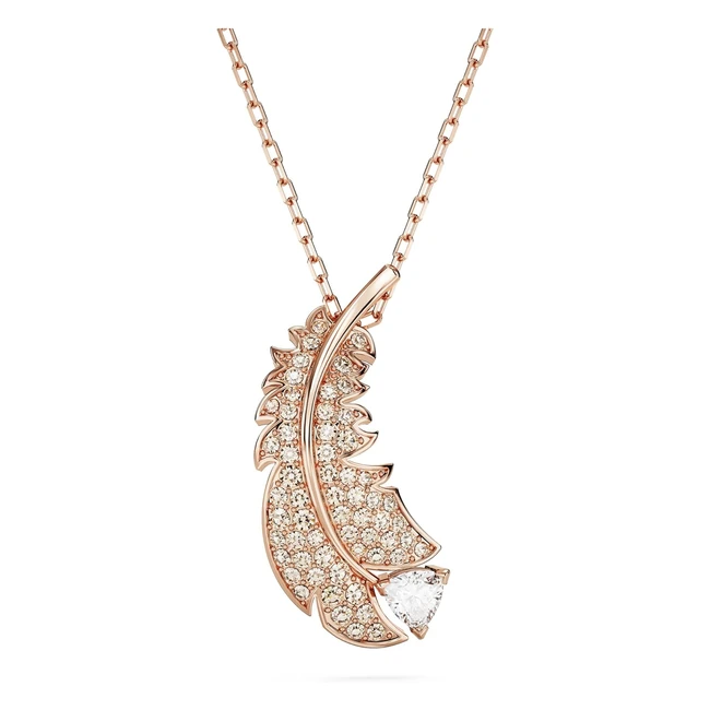 Swarovski Nice Feather Pendant Necklace White Zirconia Pink Crystals Rose Goldto
