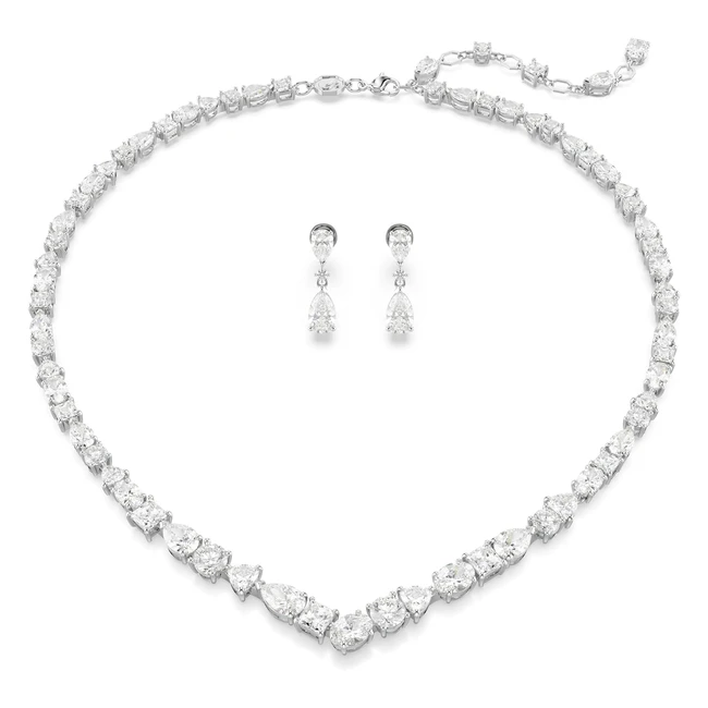 Swarovski Mesmera Collection Necklace  Earring Set - White Crystals - Rhodium P