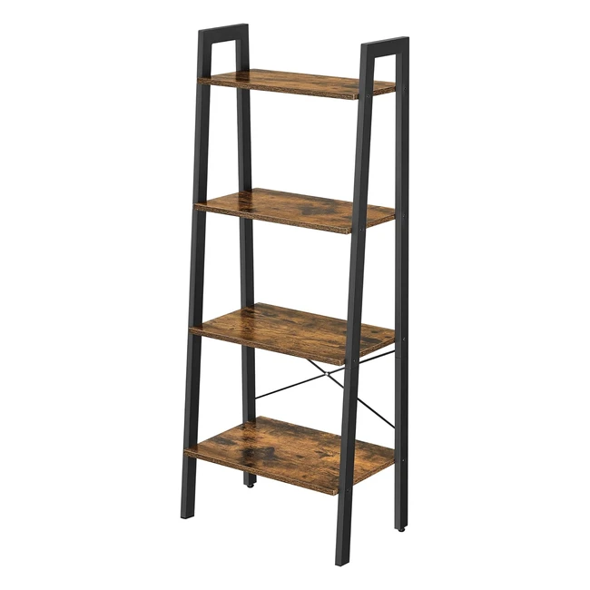 VASAGLE Ladder Shelf Bookshelf 4-Tier Industrial Storage Rack Rustic Brown and B
