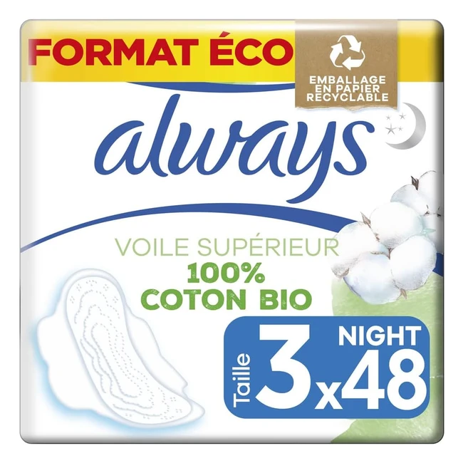 Always Cotton Protection Serviettes Hyginiques Taille 3 Night - 48 Serviettes
