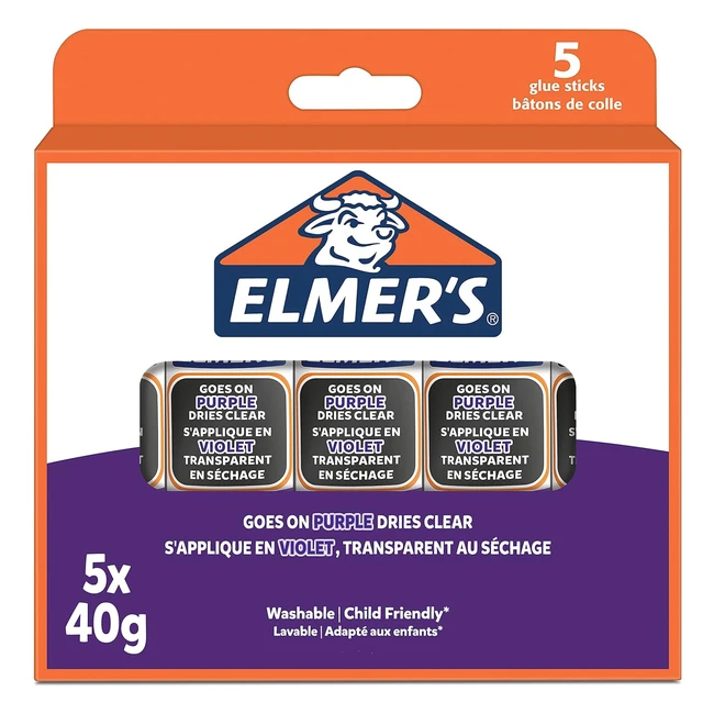 Elmers Btons de Colle Violette Transparente 40g Lot de 5 - Parfaite pour lcole 