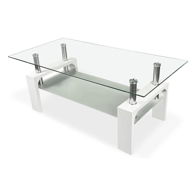 Mesa de Centro Homey Tango Blanco 110cm - Cristal y Madera - Modelo Moderno