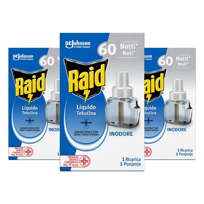 Raid Liquido Elettrico Antizanzare 60 Notti - Confezione da 3 Ricariche