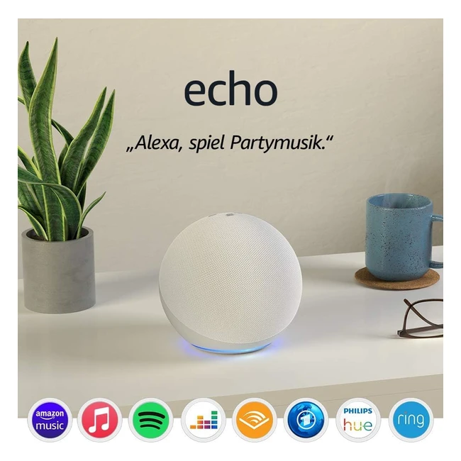 Neue Echo 4 Generation Smart Speaker mit Alexa - Glacier White - Klarer Sound -