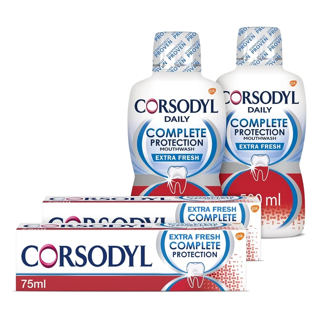 Corsodyl Gum Care Toothpaste  Mouthwash Bundle - 2x Complete Protection Extra F