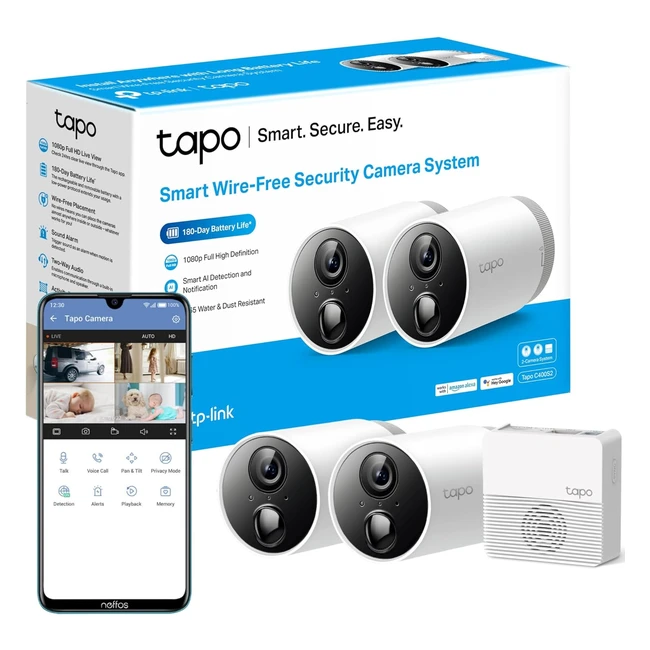 Tapo C400S2 White Smart Wirefree Security 2-Camera System 1080P HD AI Detection