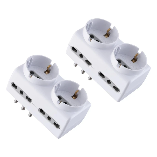 Set 2 Adattatori Multipresa 6 Posti 2 Schuko 4 Bivalenti - Electraline 92299