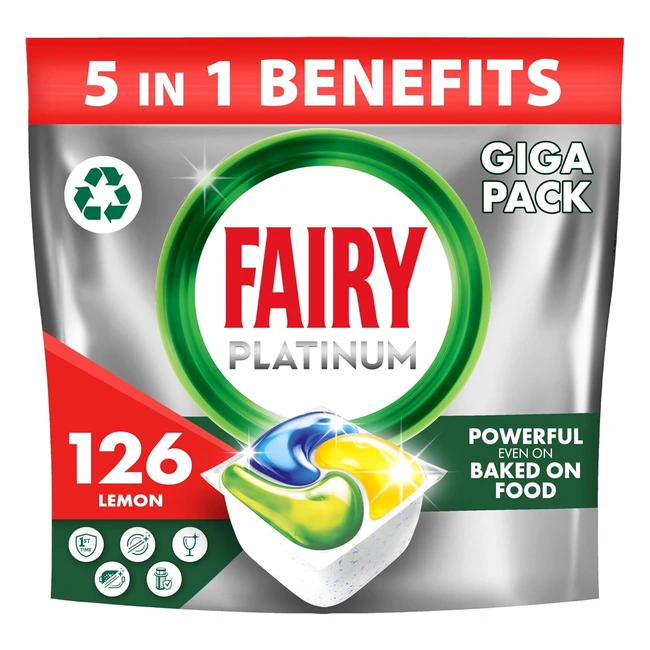 Fairy Platinum 126 Dishwasher Tablets Lemon - Removes Dried-On Grease - Ref. 126T