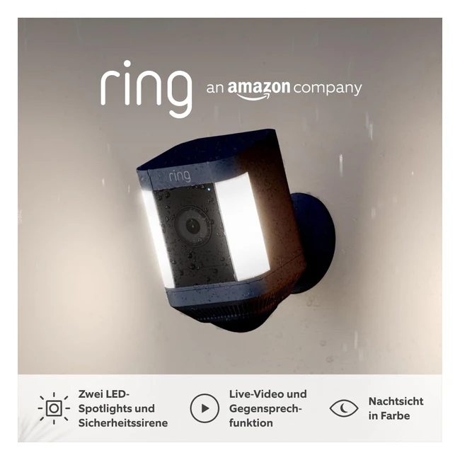 Ring Spotlight Kamera Plus Akku - HD Video, LED Flutlicht, Nachtsicht, Bewegungserfassung, Sirene