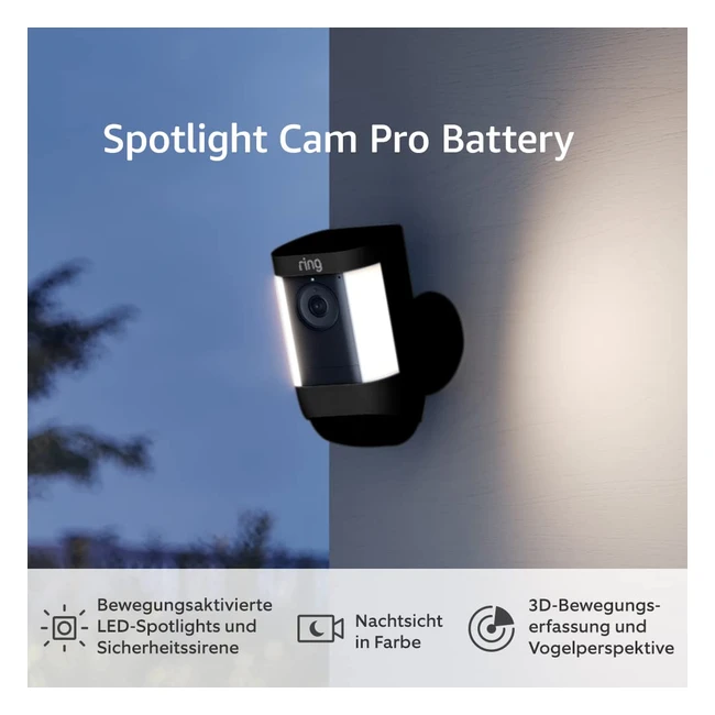 Ring Spotlight Kamera Pro - Zertifiziert & Generalüberholt - HDR-Video - WLAN - Bewegungserfassung - Akkubetrieben - LED Sirene