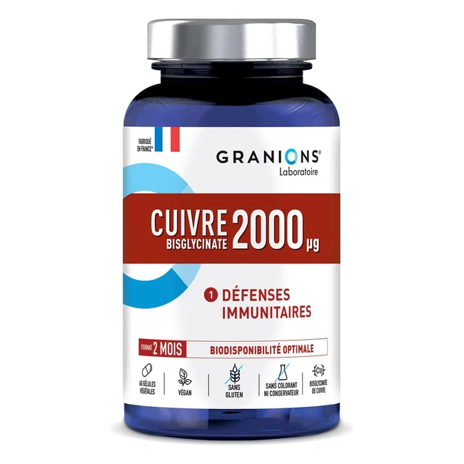 Granions Cuivre Bisglycinate 2mg - Booste limmunit et lnergie - 60 glule