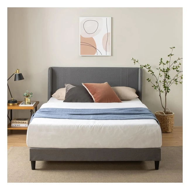 Lit simple Zinus Sasha 90x190cm - Cadre tapiss avec tte de lit - Gris moyen