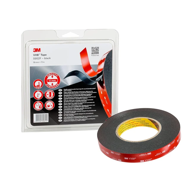 3M VHB 5952F Double Sided Adhesive Tape - Ideal Adhesion to Most Surfaces - 19mm