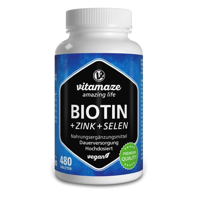 Biotin 10000 mcg - 480 vegane Tabletten fr 480 Tage - Haarwachstum Haut Ng