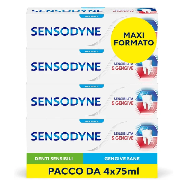 Sensodyne Dentifricio Sensibilità Gengive 4x75ml - Protezione Denti Sensibili e Gengive - Menta
